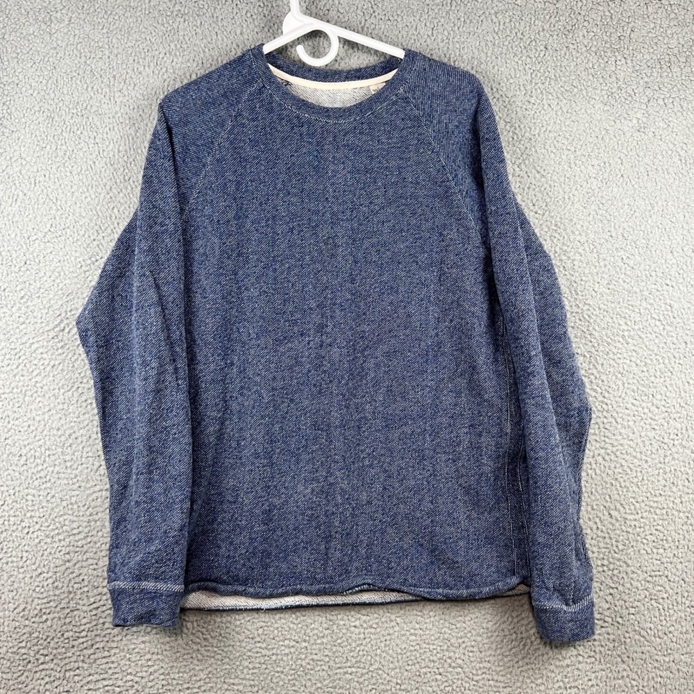 32 Bar Blues Mens Large Blue Indigo Melange Cotton Raglan Crewneck Sweatshirt